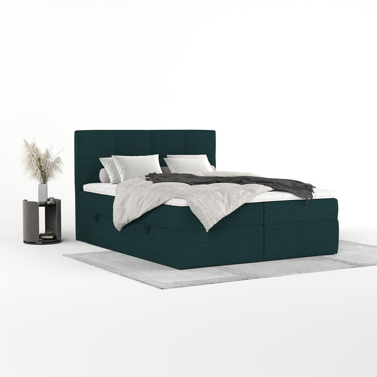 BOXBETT Oris 140/200 cm Grün im Riva Stoff - Schwarz/Grün, Holz/Holzwerkstoff (140/200cm) - AltaBeds