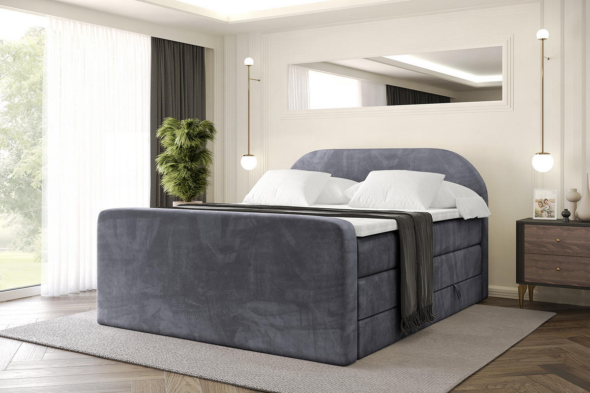 BOXSPRINGBETT mit Matratze und Lattenrost - NOX-Z KING-160x200 - Dunkelgrau Casablanca - Dunkelgrau, Holzwerkstoff (160/200cm) - ALTDECOR