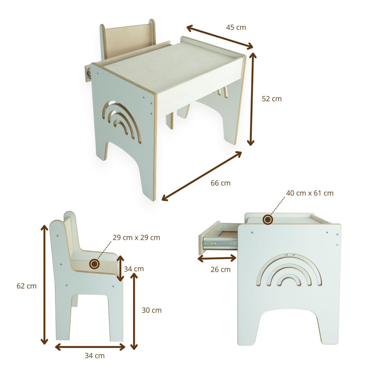 SCHREIBTISCH Montessori 45/52/66 - Weiß, Holzwerkstoff (45/52/66cm) - RAUMHIRSCH FURNITURE