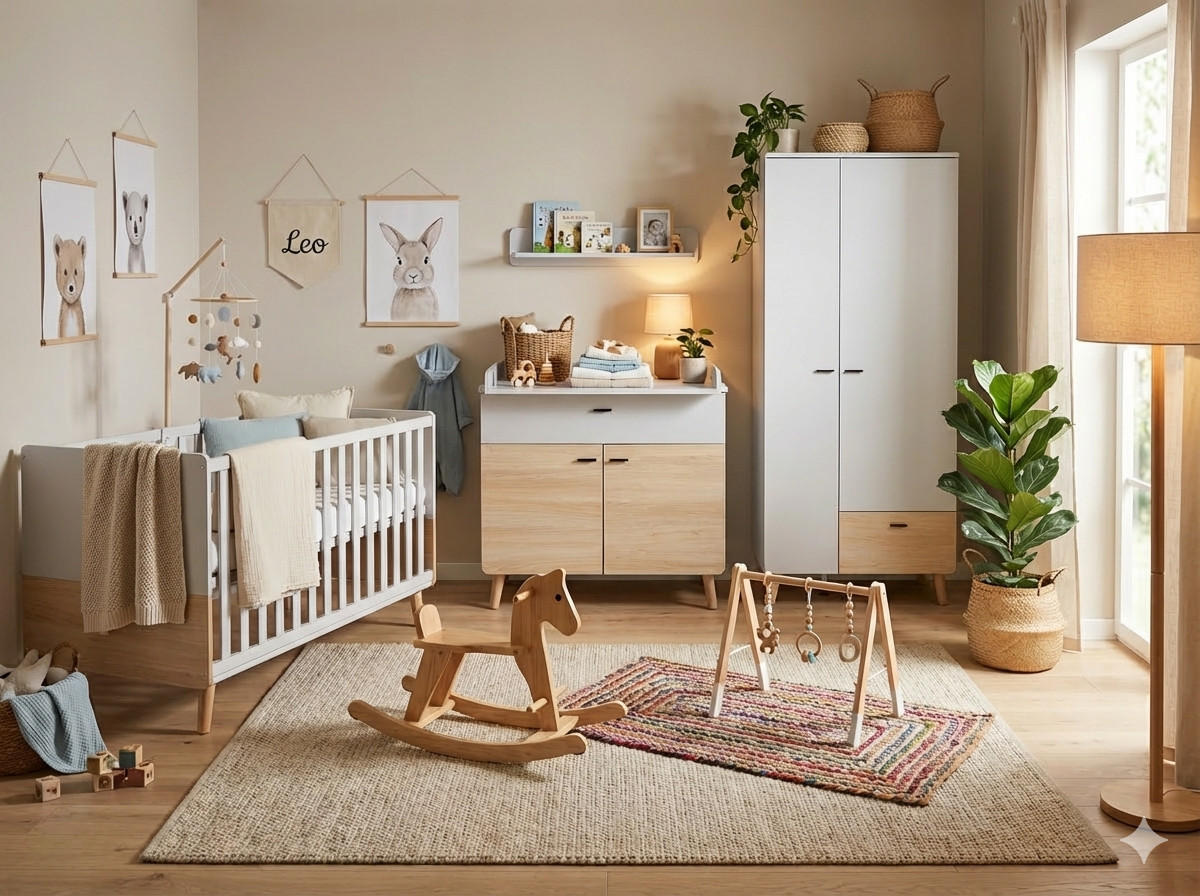 BABYZIMMER Set Lovis 3-teilig - Eichefarben/Hellgrau, Holz/Holzwerkstoff (1/1/1cm) - arthur berndt