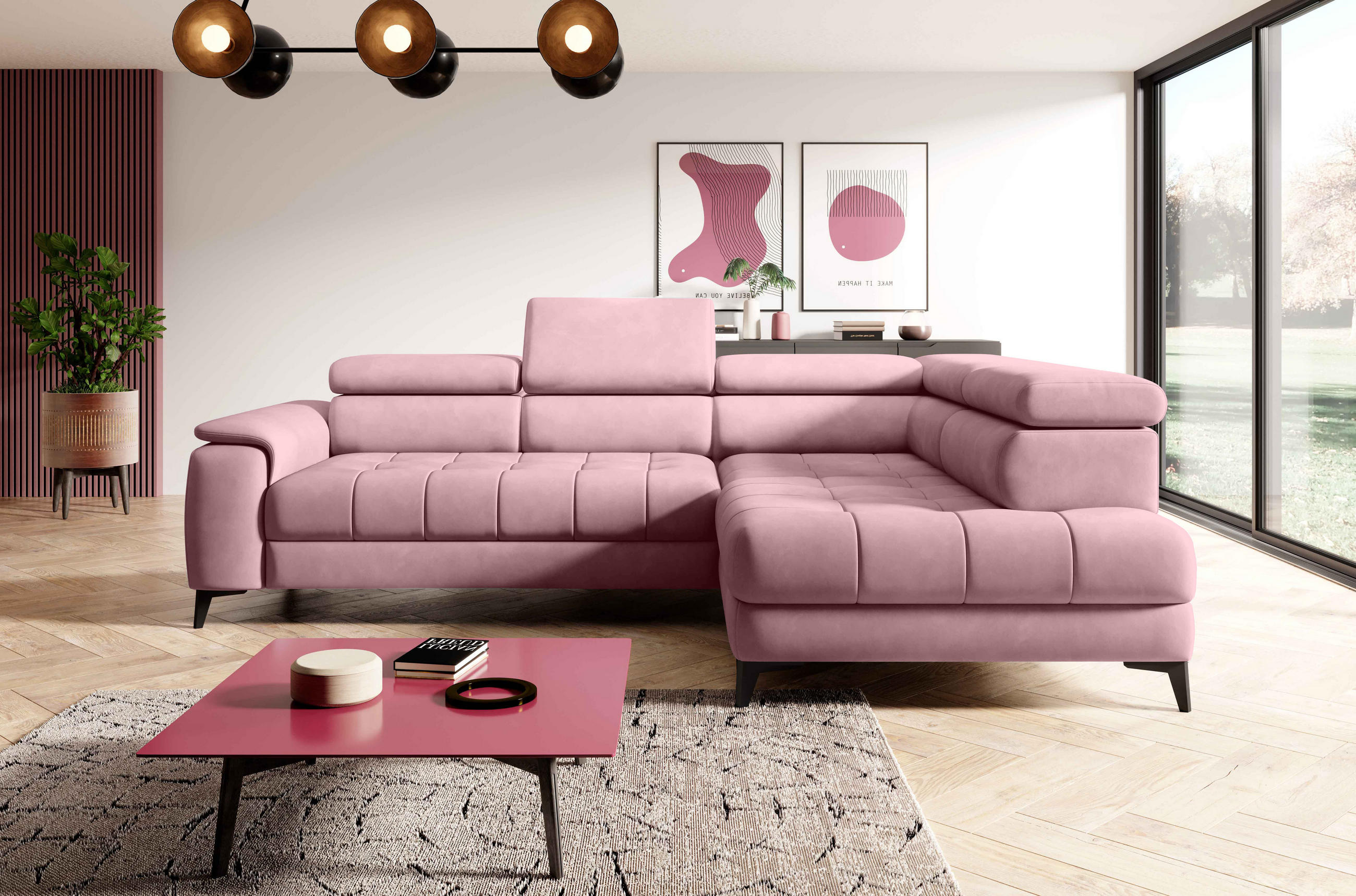 ECKSOFA CHIVAS Freistehend , Schlaffunktion, 278×197×76/98 cm, Stoff - Element, Silber, Rechts Seite - Silberfarben/Schwarz, Holz/Textil (197/278cm) - DomoHome