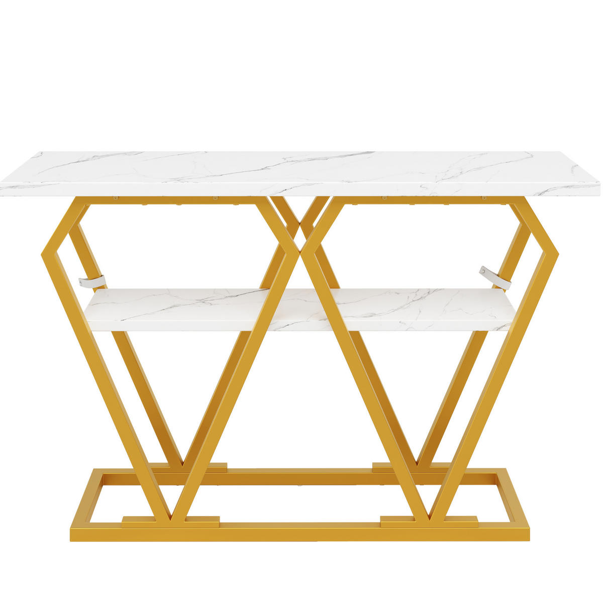 BEISTELLTISCH 120/29,5/80 cm in Weiß-Marmoroptik mit Ablage & goldenem Metallgestell - Weiß, Holzwerkstoff (120/29.5/80cm) - BEAOK
