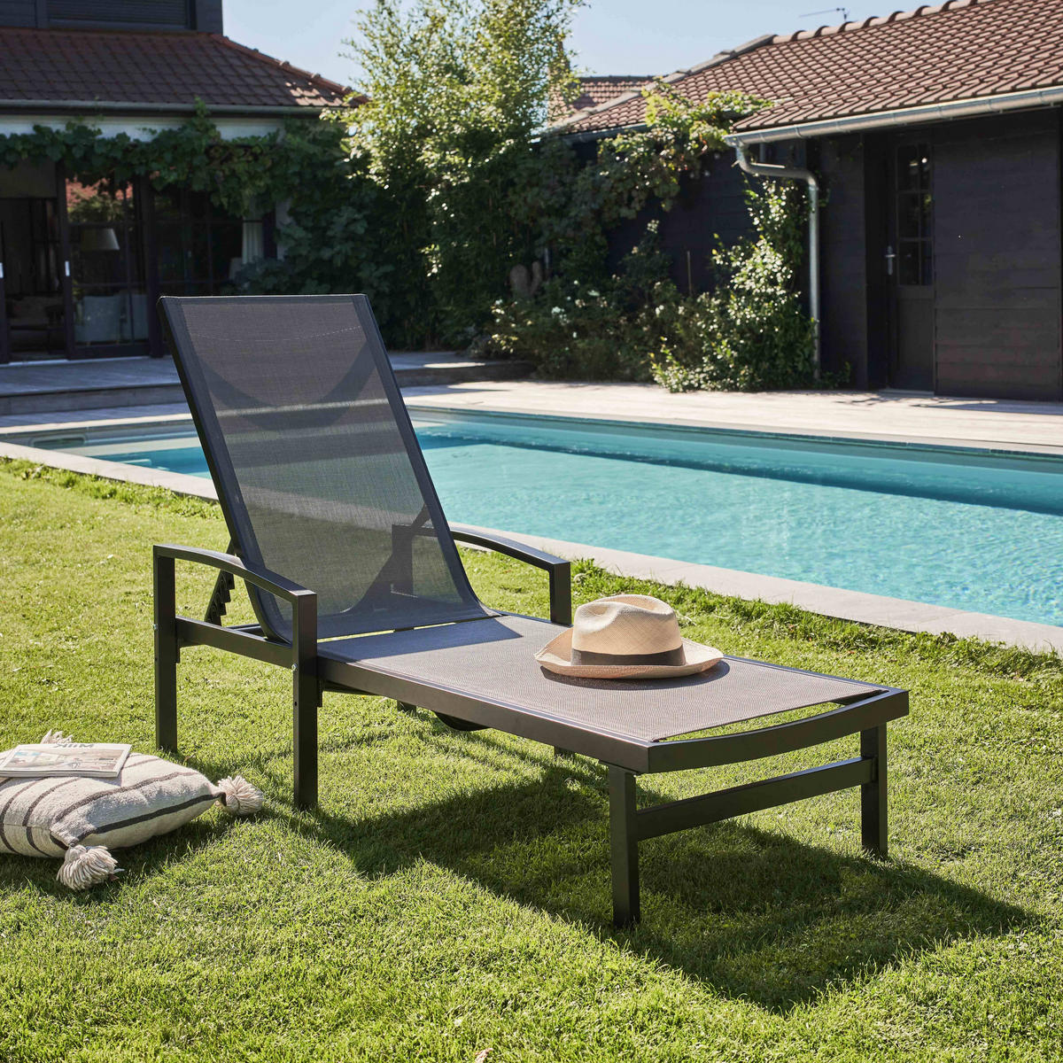 SONNENLIEGE 2-tlg., Grau - Grau, Metall (62/89/169cm) - Oviala