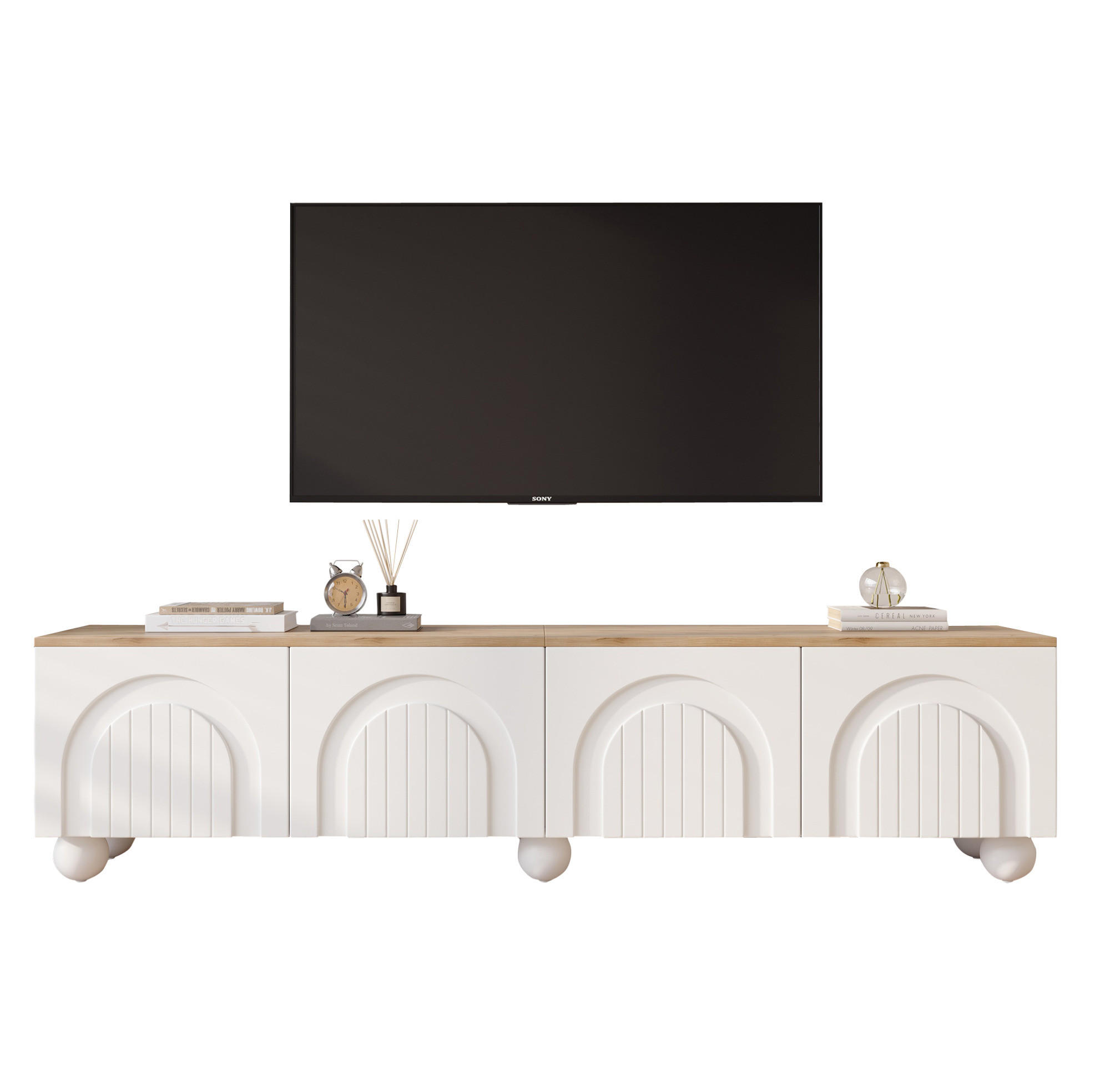 OKWISH TELEVIZNÍ stolek 180/40/45 cm bílá a dekor dřeva z MDF s úložným prostorem pro TV do 80 palců
