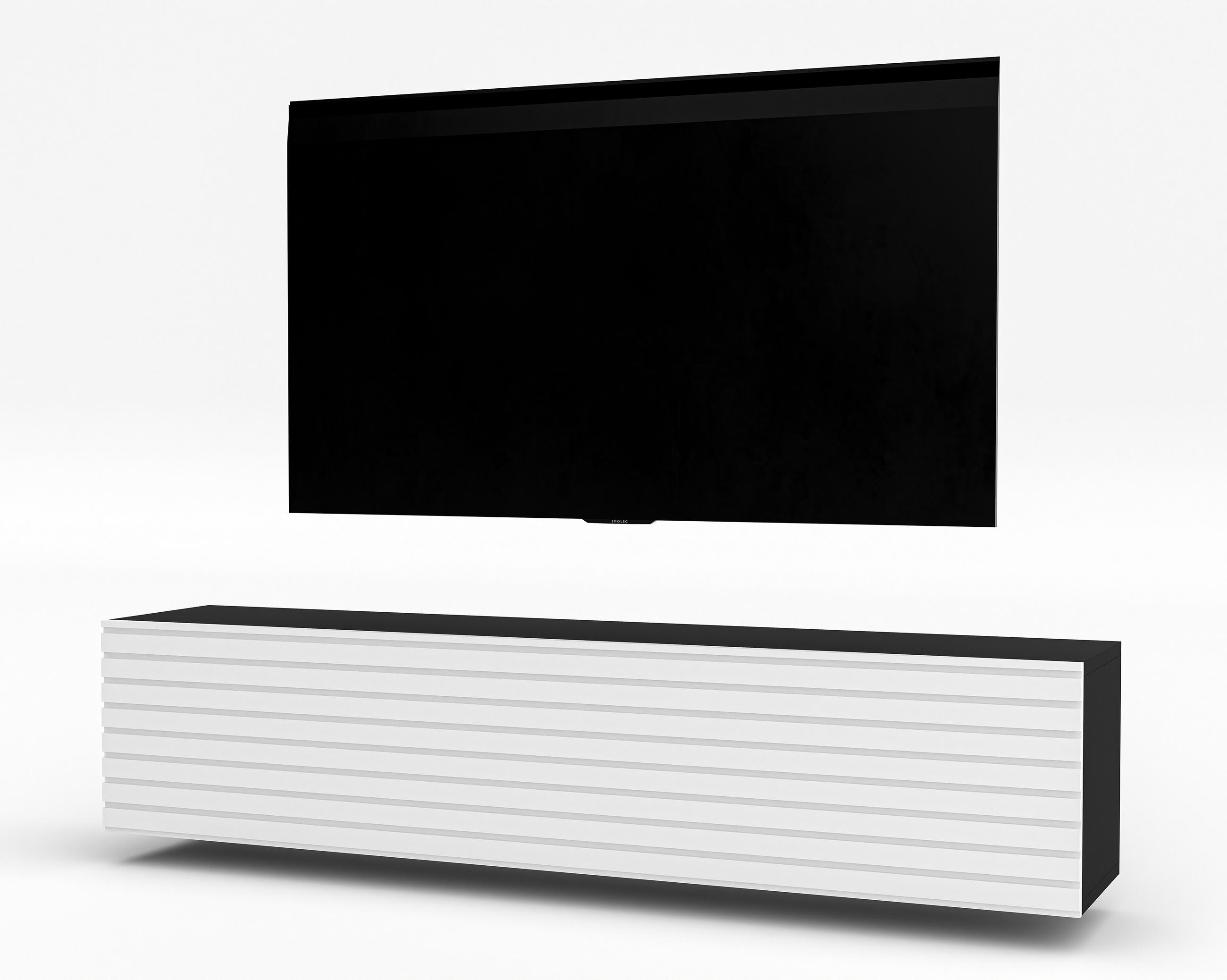 LOWBOARD ZIVOLLI 160 Schwarz, Weiße Lamellen 160/34/40 cm – TV-Hängeschrank mit Lamellenfront - Schwarz/Weiß, Holzwerkstoff/Kunststoff (160/34/40cm) - AX Living