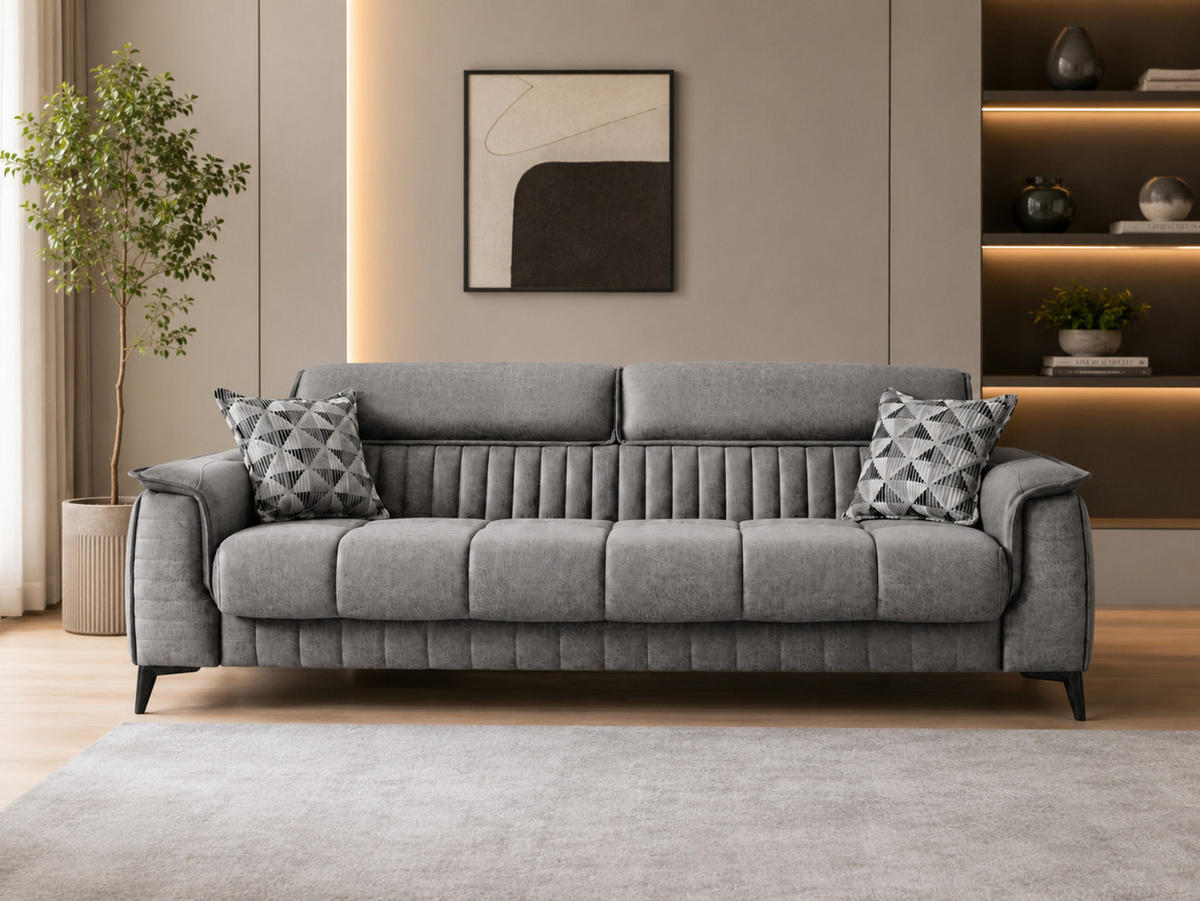 SITZGARNITUR Regina, Grau Stellvariante 3+1+1 - Grau, Holzwerkstoff/Kunststoff (243/85/95cm)