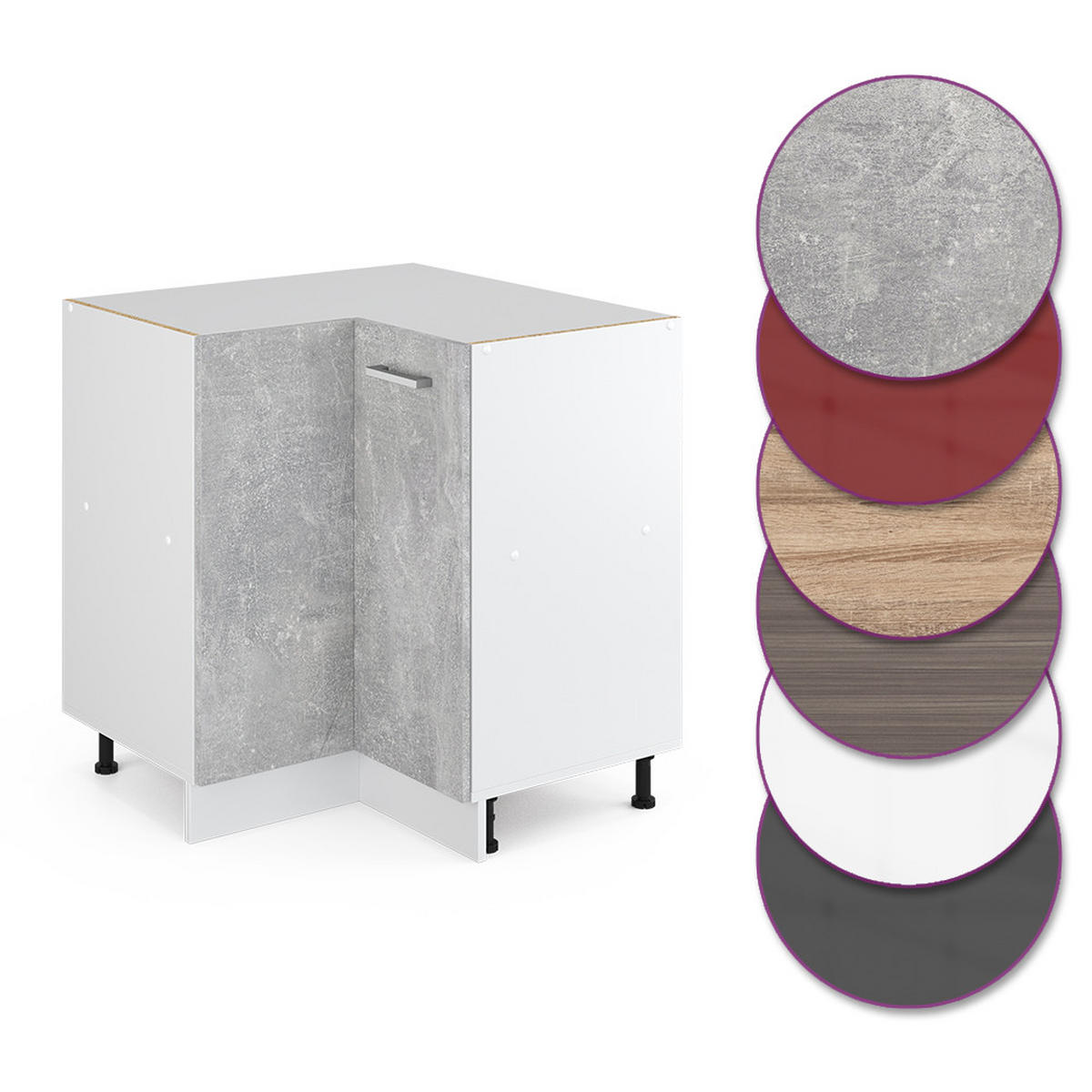 ECKUNTERSCHRANK R-Line Beton 75.6 cm ohne AP - Schieferfarben/Hellgrau, Holzwerkstoff (75.6/81.6/46cm) - Vicco