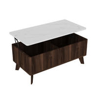COUCHTISCH in weißer Marmoroptik - Couchtisch Rechteckig mit Lift-Funktion Stauraum und Holzbeinen - Walnuss - Walnussfarben, Holzwerkstoff (53/105/42cm) - DELFA