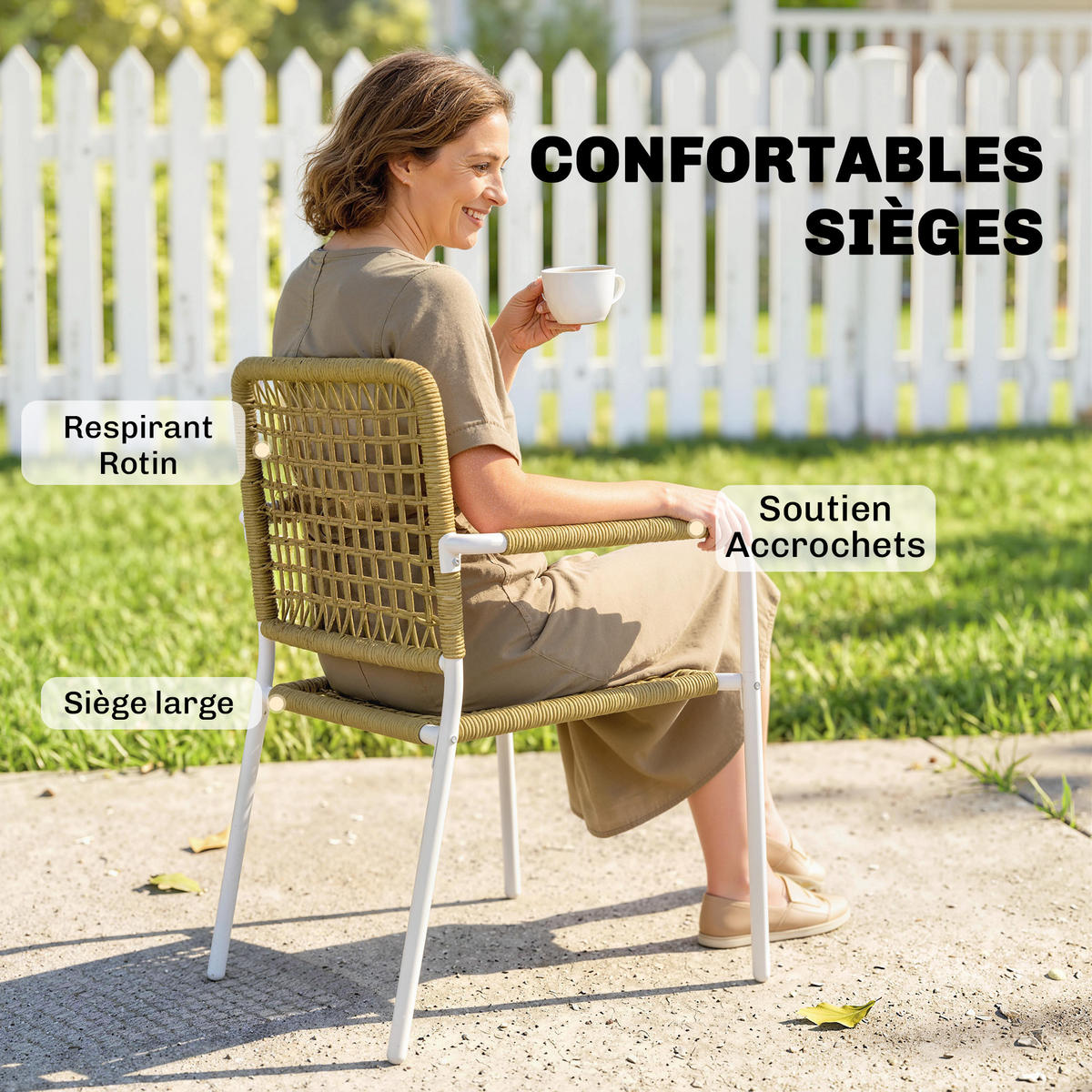 GARTENSTÜHLE 2er-Set DE-13348 geflochtene Harz-Optik & Armlehnen Gelb - Gelb, Metall (55/82/57cm) - ComfortXL