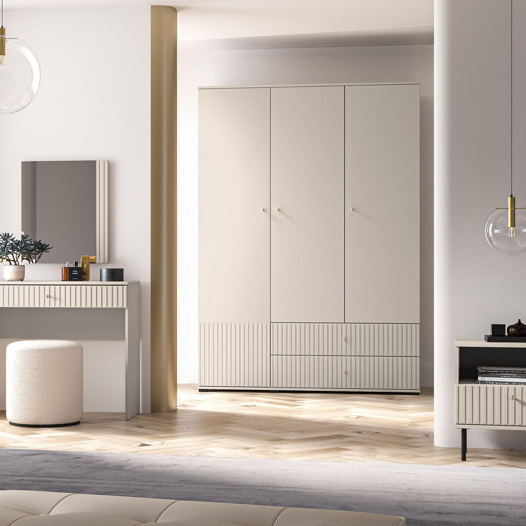 Thumbnail - Konsimo® Kleiderschrank, Creme, Holzwerkstoff, 150x210x55 cm, Hergestellt in Europa, Schlafzimmer, Kleiderschränke, Dreh...