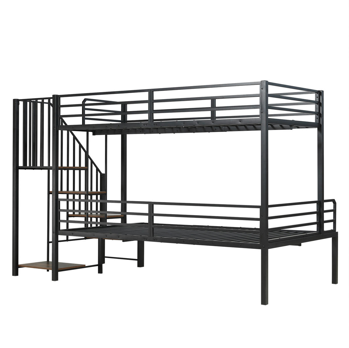 ETAGENBETT 90/120x200 cm in Schwarz mit Eckleiter und Stauraum - Schwarz, Holzwerkstoff (90/200cm) - BEAOK