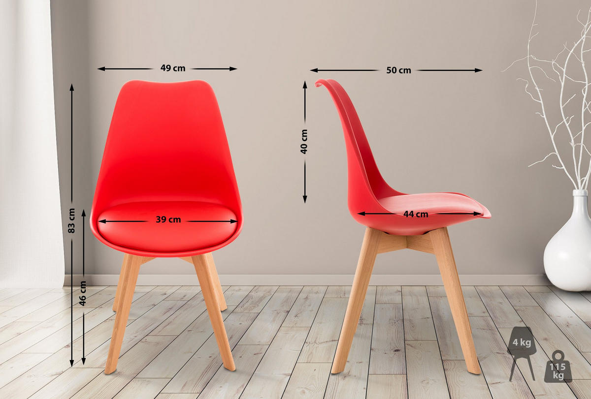 STUHL Kunststoff rot - Eukalyptusholzfarben/Rot, Holz/Kunststoff (49/83/50cm) - CLP
