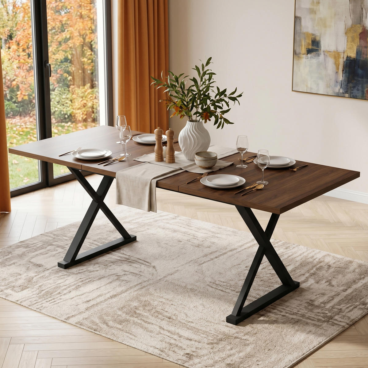 ESSTISCH 180x90cm Walnuss Schwarz mit Metallbeinen für 6-8 Personen Modern - Braun, Holz (88.49/80.01/14cm) - Raelunyi