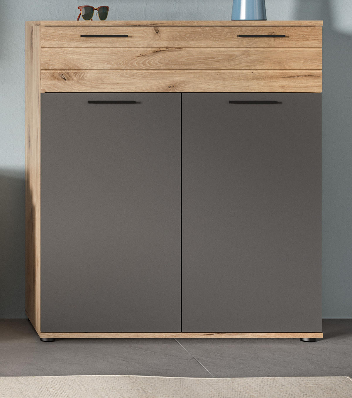 SCHUHKOMMODE Eiche, grau 90 cm mit Soft-Close - Eichefarben/Schwarz, Holzwerkstoff/Kunststoff (90/104/37cm) - Inn.Furn