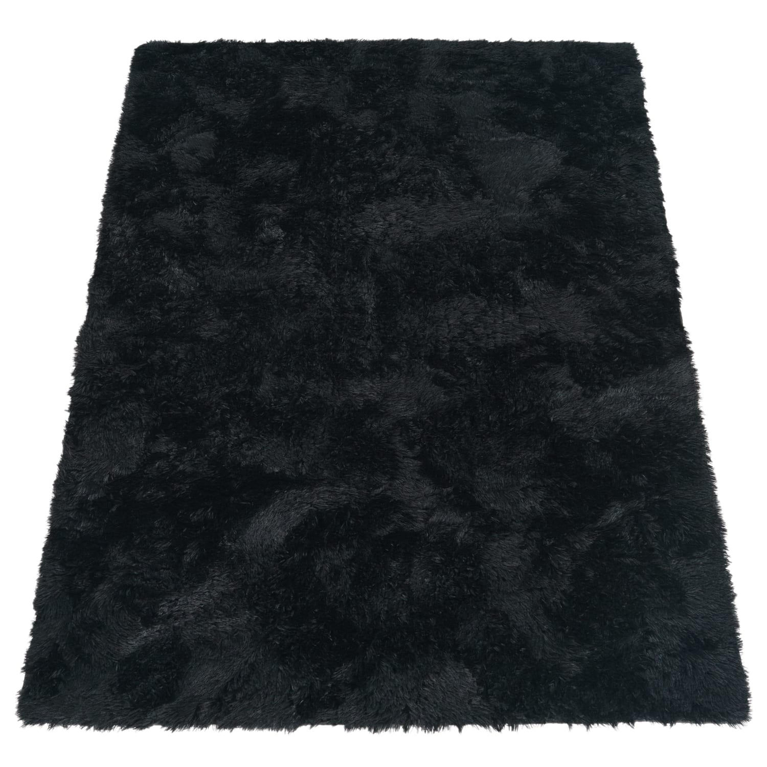 TEPPICH Hochflor Shaggy waschbar Unifarben Schlafzimmer schmutzabweisend Schwarz Rechteckig 160x220 - Schwarz, Textil (160/220cm) - KADIMA DESIGN