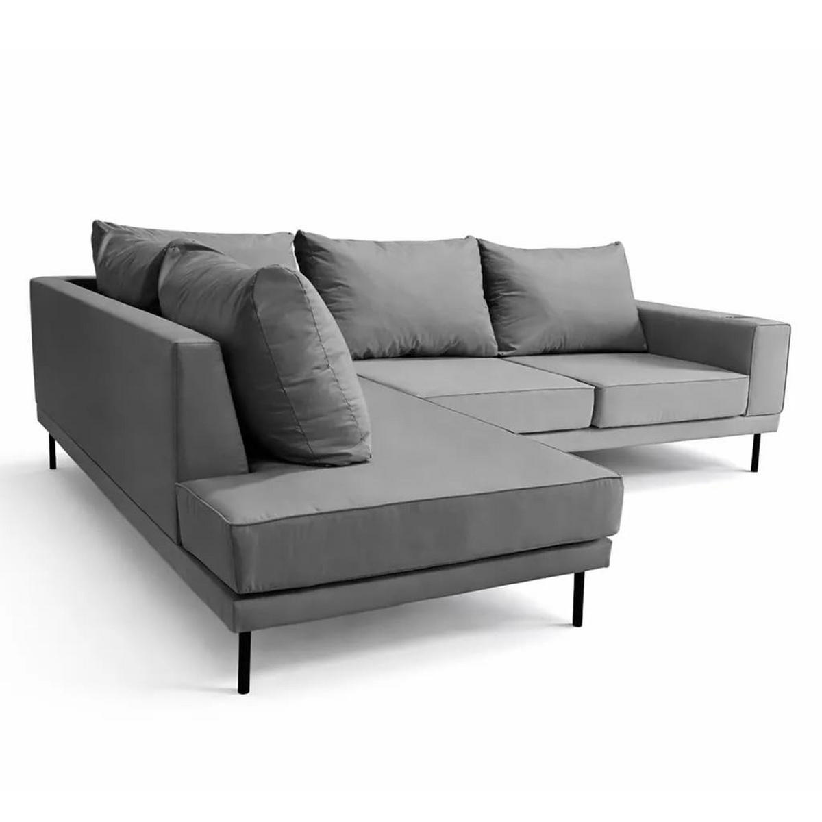 GARTEN-ECKSOFA VOLARO S Wetterfest 270x200x50 cm, Links, Outdoor-Stoff, Getränkehalter aus Metall, 20 cm hohe Füße, Dunkelgrau - Dunkelgrau, Holz/Metall (200/50/270cm) - Trada