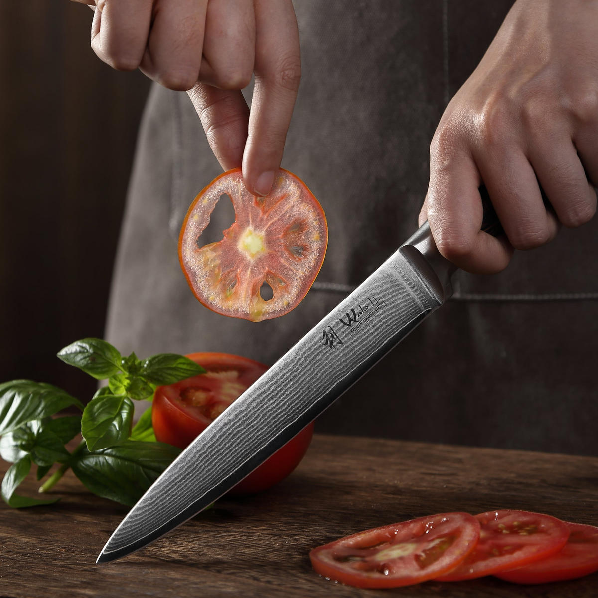 TRANCHIERMESSER Damast I EDIB - Braun, Holz/Metall (30cm) - Wakoli