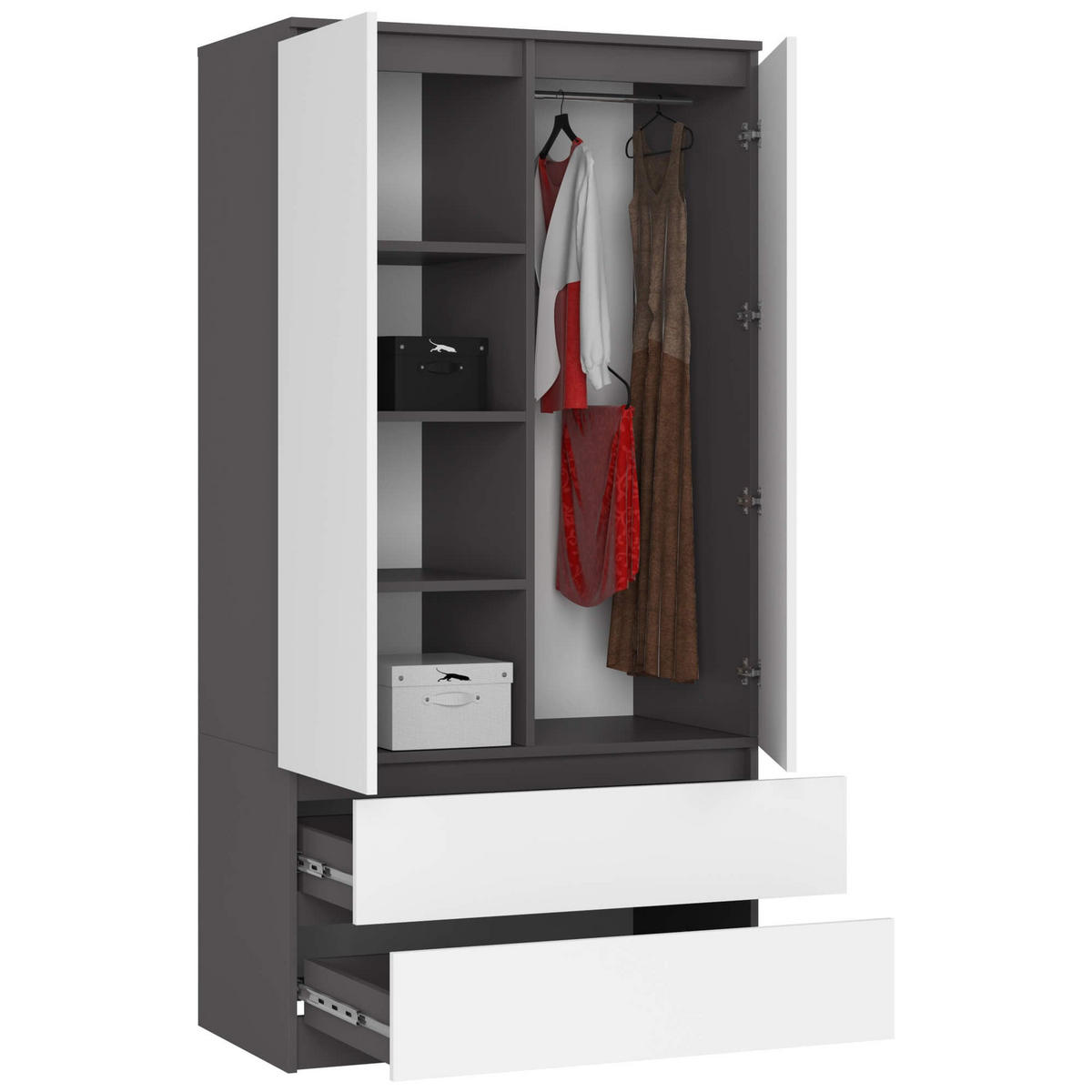 KLEIDERSCHRANK Graphit Grau, Weiß 180/90/51 - Weiß, Holzwerkstoff (90/180/51cm) - RAUMHIRSCH FURNITURE