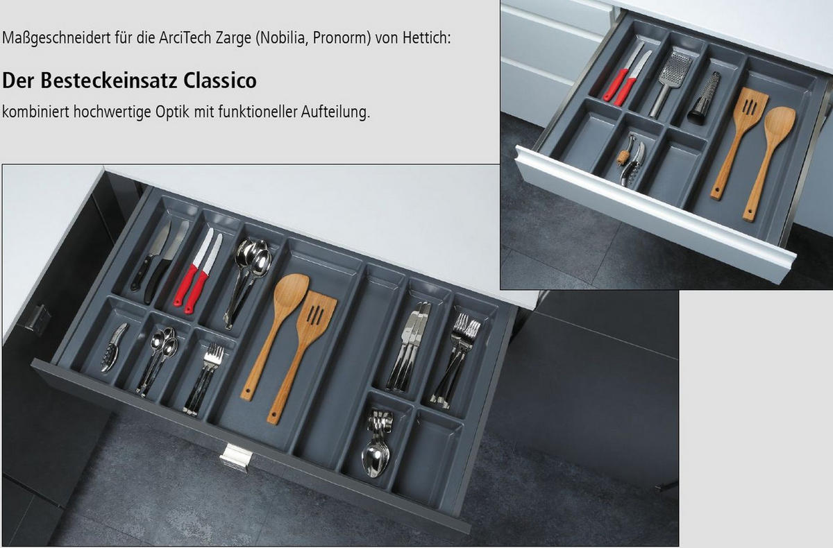 BESTECKEINSATZ 89x47x5 cm Classico 100 für ArciTech Zarge von Hettich - Grau, Kunststoff (89.2/5.1/47.3cm)