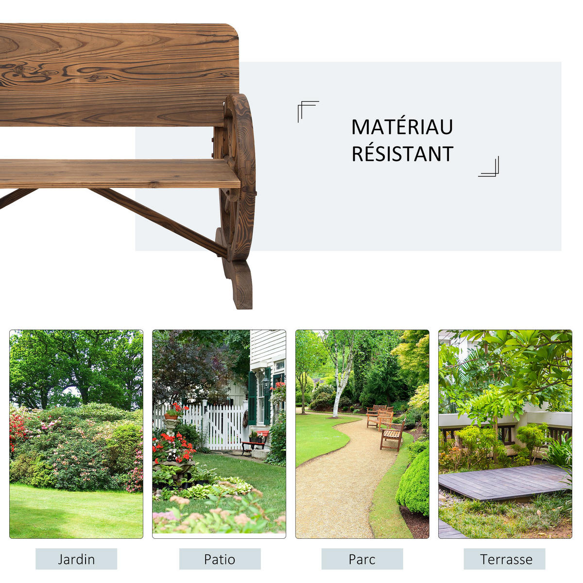 GARTENBANK DE-17761 3-Sitzer mit Wagenrädern & Lattenrost Carbonisiert - Braun, Holz (114/80/58cm) - ComfortXL