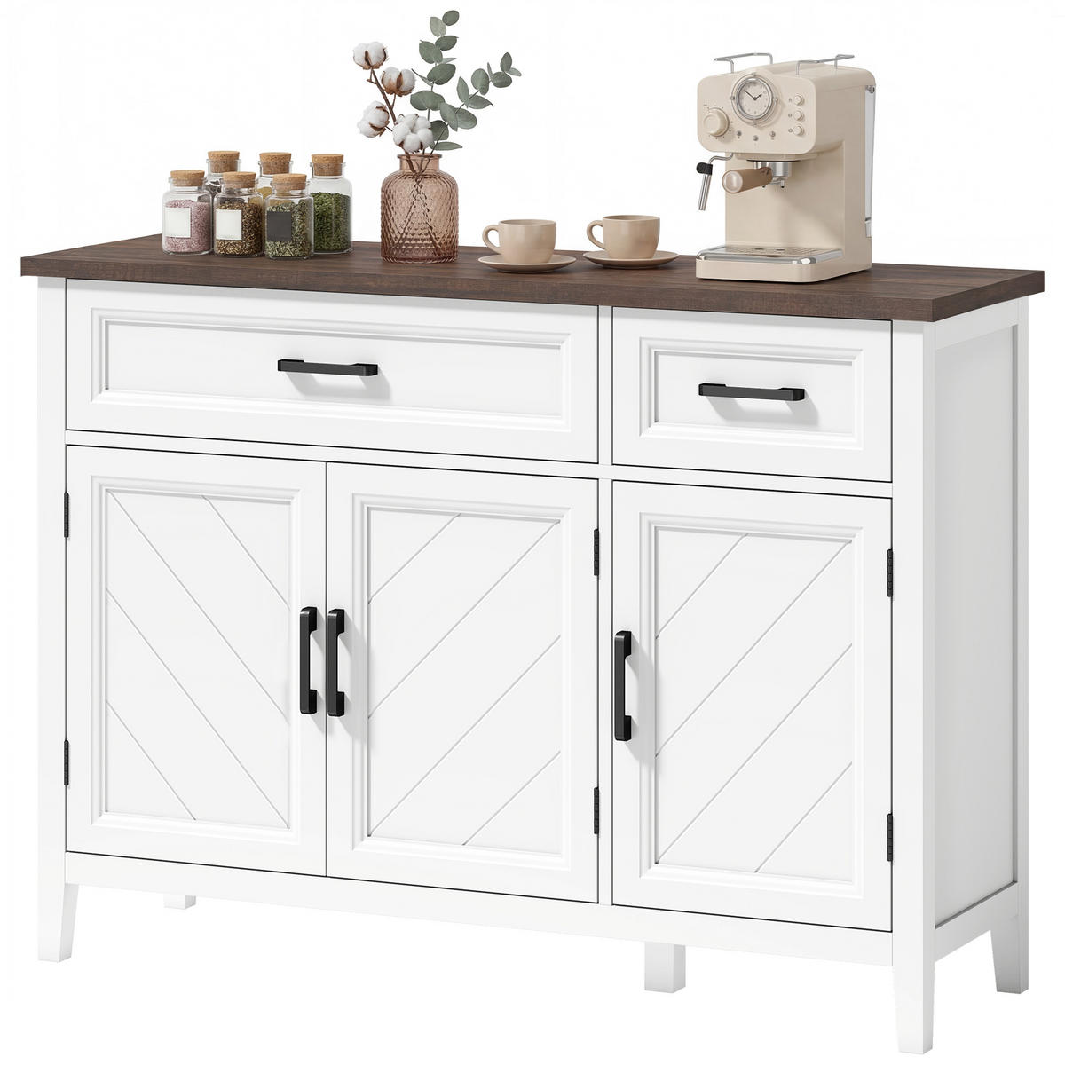 SIDEBOARD Weiß/Braun, 3 Türen, 2 Schubladen, 110/35/80,5 cm - Weiß, Holz (110/80.5/35cm) - PANGIVO