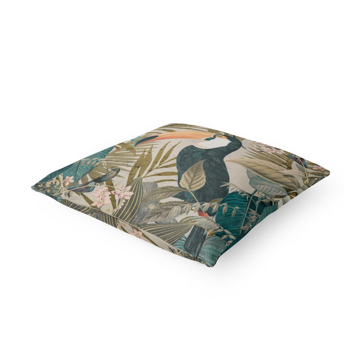 DEKOKISSEN Vintage Collage - Tukan im Dschungel 40/40 cm - Türkis, Textil (40/40/10cm) - Bilderwelten