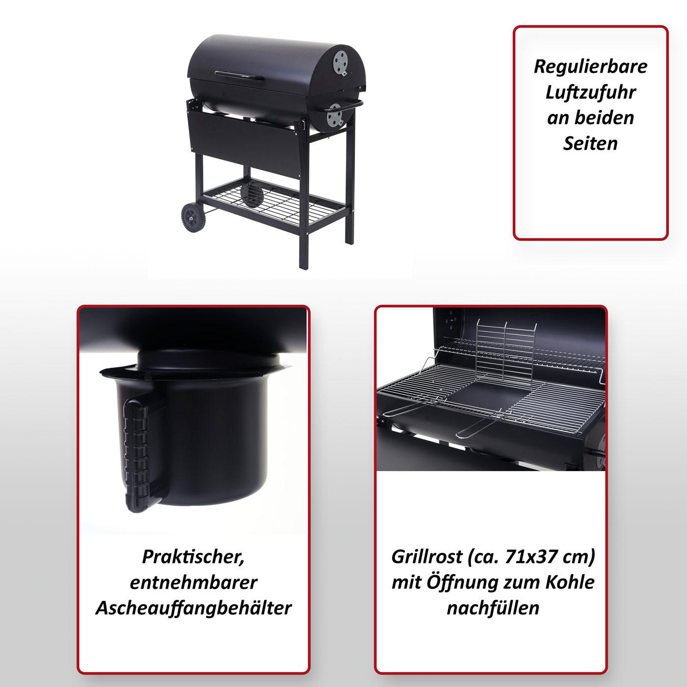 GRILLWAGEN MIT DECKEL UND ABLAGE Schwarz - Schwarz, Metall (93/103/70cm) - MCW