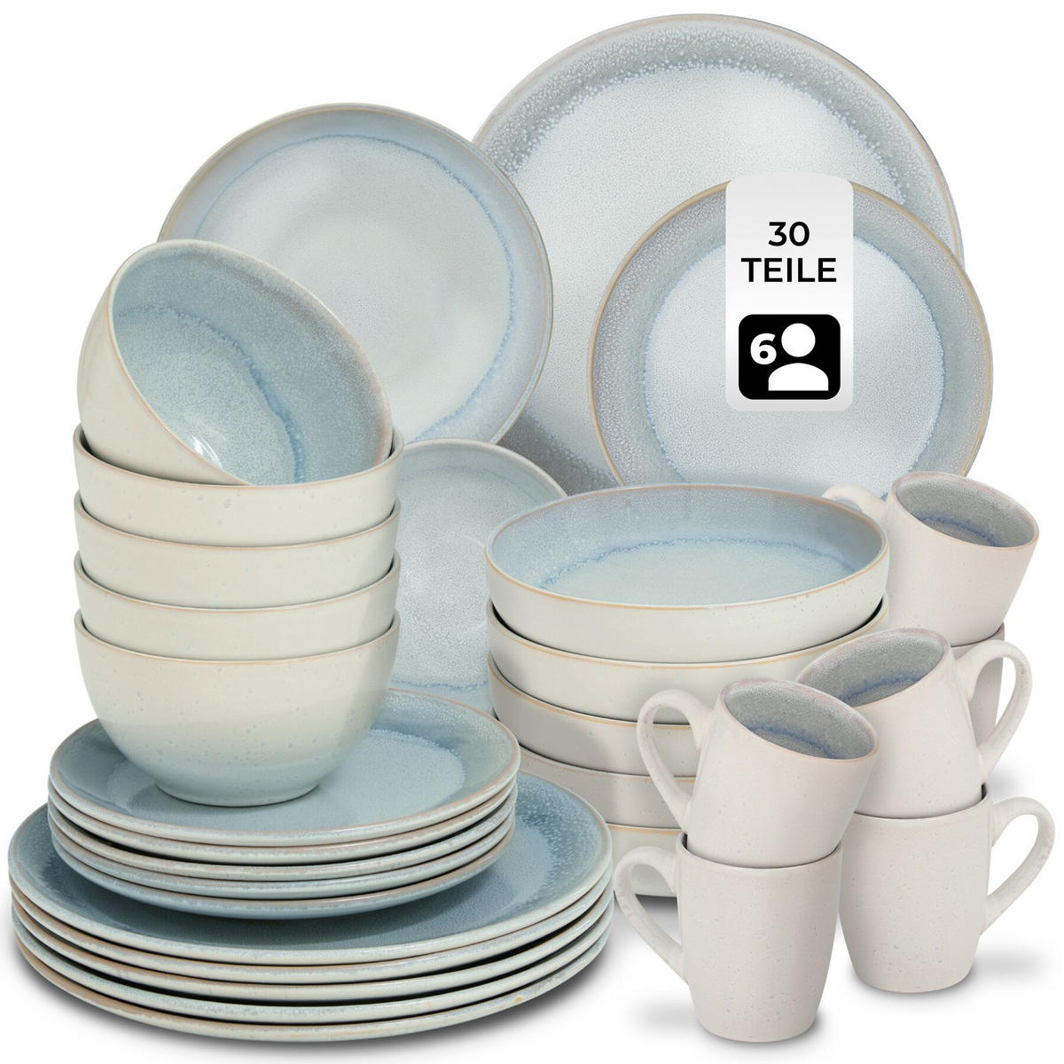 KOMBISERVICE Mare, ineinander stapelbar, grau - Grau, Keramik (26.5/2.5/26.5cm) - tectake