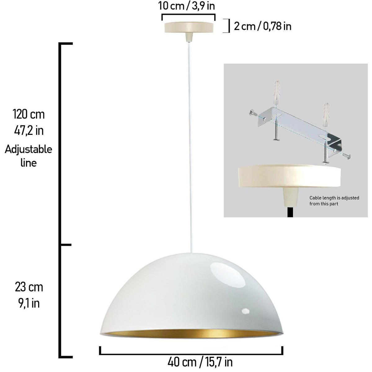 PENDELLEUCHTE Lipeo 40/23 - Weiß, Metall (23/40/23cm) - Bamyum