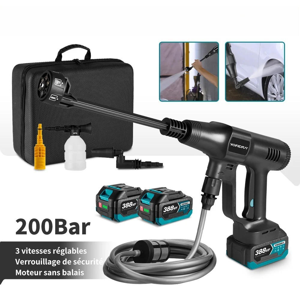 ELEKTRO-HOCHDRUCKREINIGER 6IN1 200Bar Bürstenloser für Makita Akku, Mit 2 Batterien - Schwarz, Kunststoff (41.5/23cm) - Coonoor