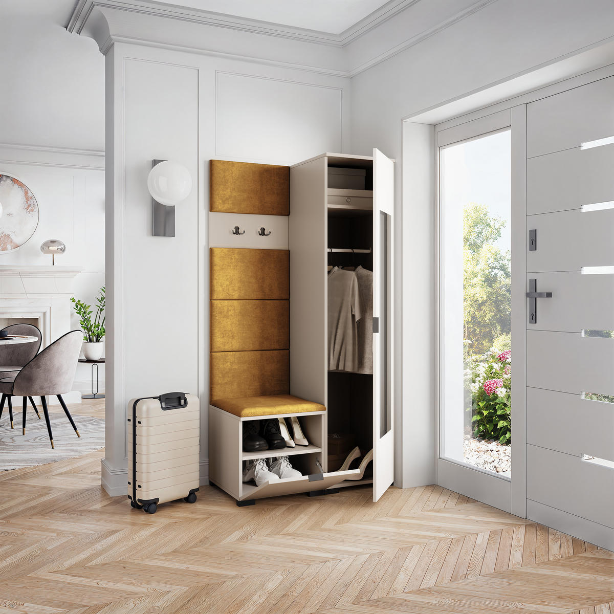 GARDEROBENSCHRANK VIRA 95/181/51 cm Modern Garderobe-Set Kaschmir - Kaschmir/Gelb, Holzwerkstoff (95/181/51cm) - MASSENO