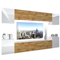 WOHNZIMMERWAND Schrankwand mit LED Weiß / Eiche Wotan Top - Weiß/Braun, Holz (300/180/36cm) - B BELINI GROUP