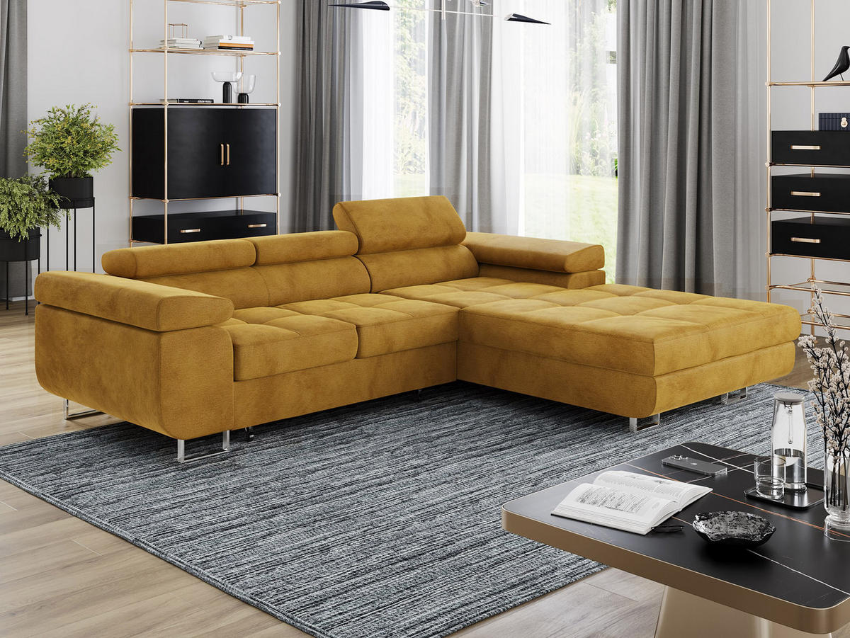 ECKSOFA VEMO CORE Rechts Hellrosa Velours-Stoff mit Schlaffunktion und Bettkasten - Pink, Holz/Metall (280/205cm) - Barchello