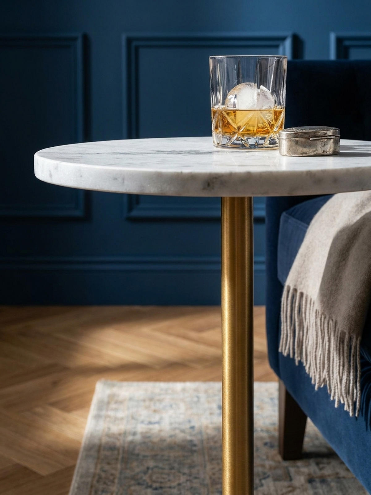 BEISTELLTISCH – Rund Echter Marmor Weiß Gold 30x30x55,5 cm - Weiß, Metall (30/30/56cm) - KADIMA DESIGN