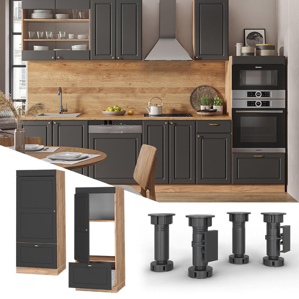 MIKROWELLENSCHRANK Fame-Line Anthrazit-Gold 60 cm - Eichefarben/Anthrazit, Holzwerkstoff (60/153.6/58.1cm) - Vicco