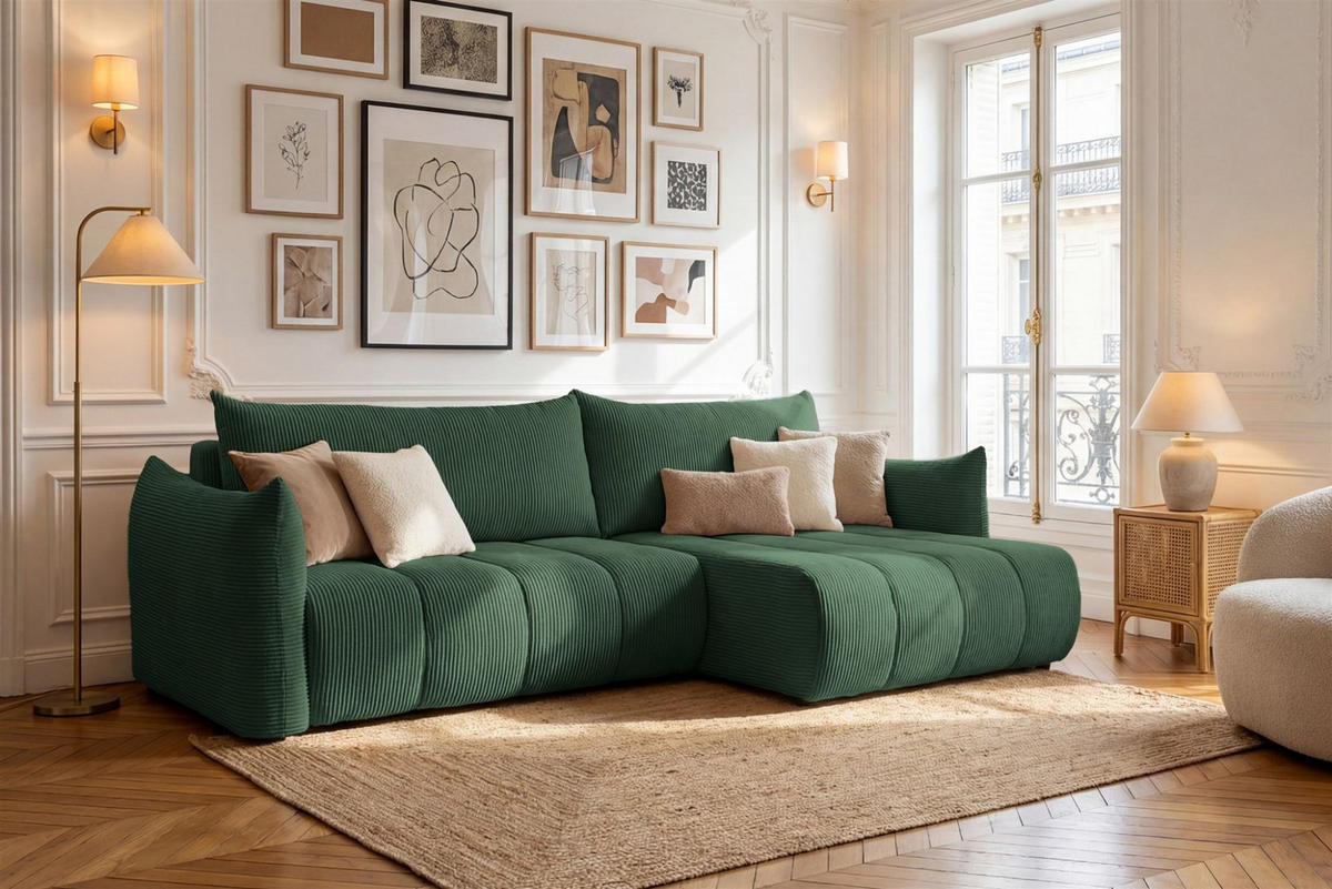 ECKSOFA Ontario Mit Schlaffunktion - Grün, Holzwerkstoff/Textil (260/154cm) - Fun Möbel
