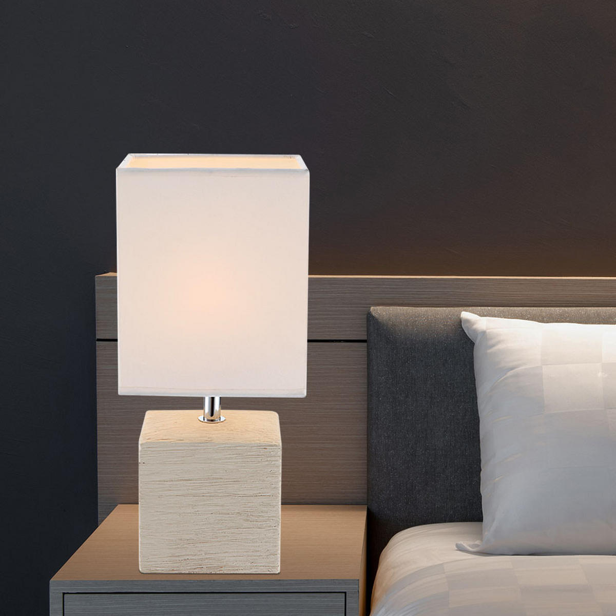 TISCHLEUCHTE Keramik Beige Weiß GERI 2er Set - Weiß, Textil (13/11/29cm) - Globo Lighting