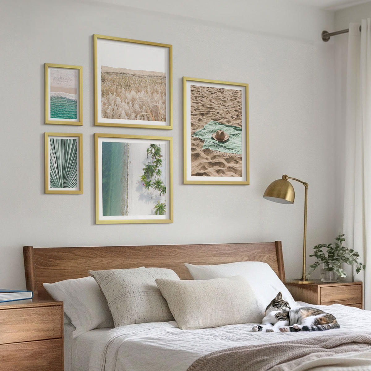 BILDER SET 5er Set - 50x50 cm & 20x30 cm & 40x60 cm Goldrahmen - Urlaubsblick Strand Meer - Goldfarben, Kunststoff (40/60cm) - TULUP