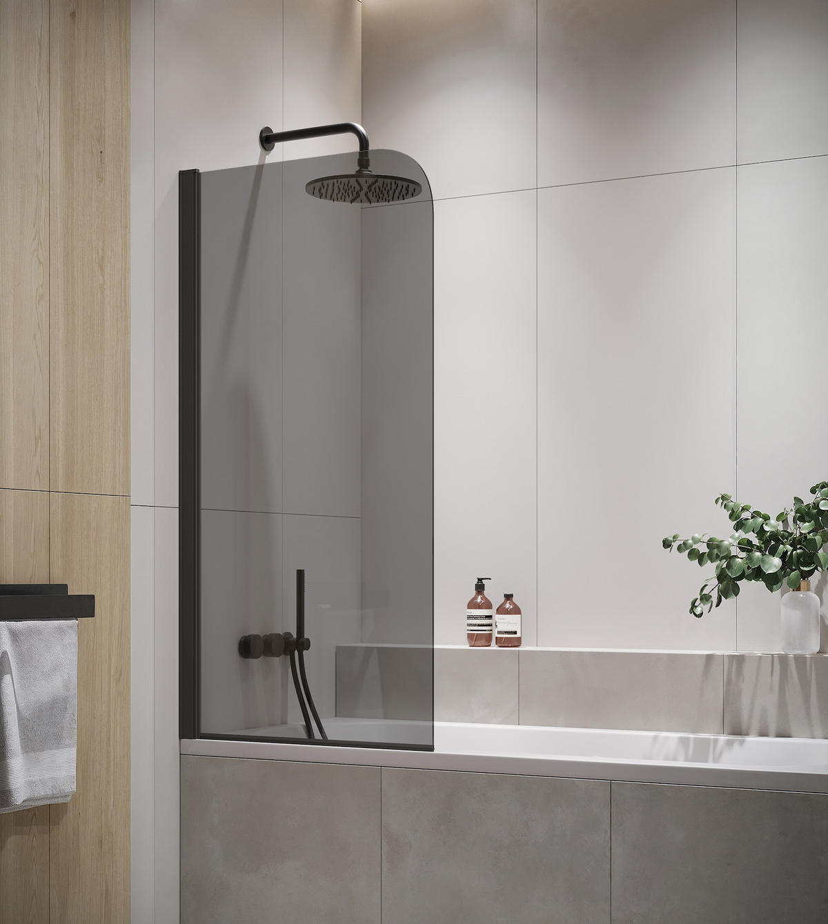 BADEWANNE Torino 1 Teil cm Schwarz mit Rauchglass - 60 x 140 cm - Schwarz, Glas (60/140cm) - Badplaats