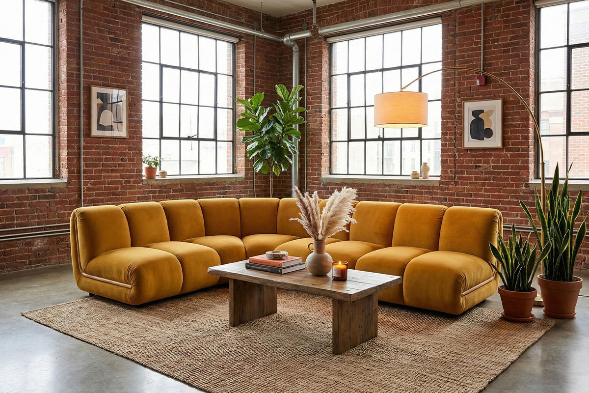 MODULSOFA LAYLA Gelb Velvet - Gelb/Schwarz, Buchenholz/Textil (305/213cm) - KAWOLA