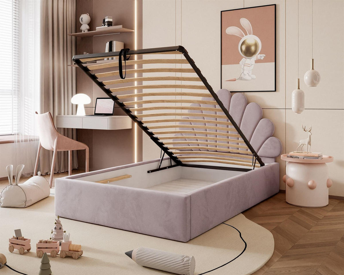 POLSTERBETT ASHLEY mit Bettkasten 140x200 cm, Stoff: Magic Velvet 2249 - Violett, Textil - Lookway