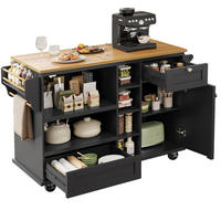 MOBILER Küchenschrank 129x46x96cm Schwarz mit Holzmaserung,Schubladen,Türen - Schwarz, Holzwerkstoff (139/92/46cm) - Modfu