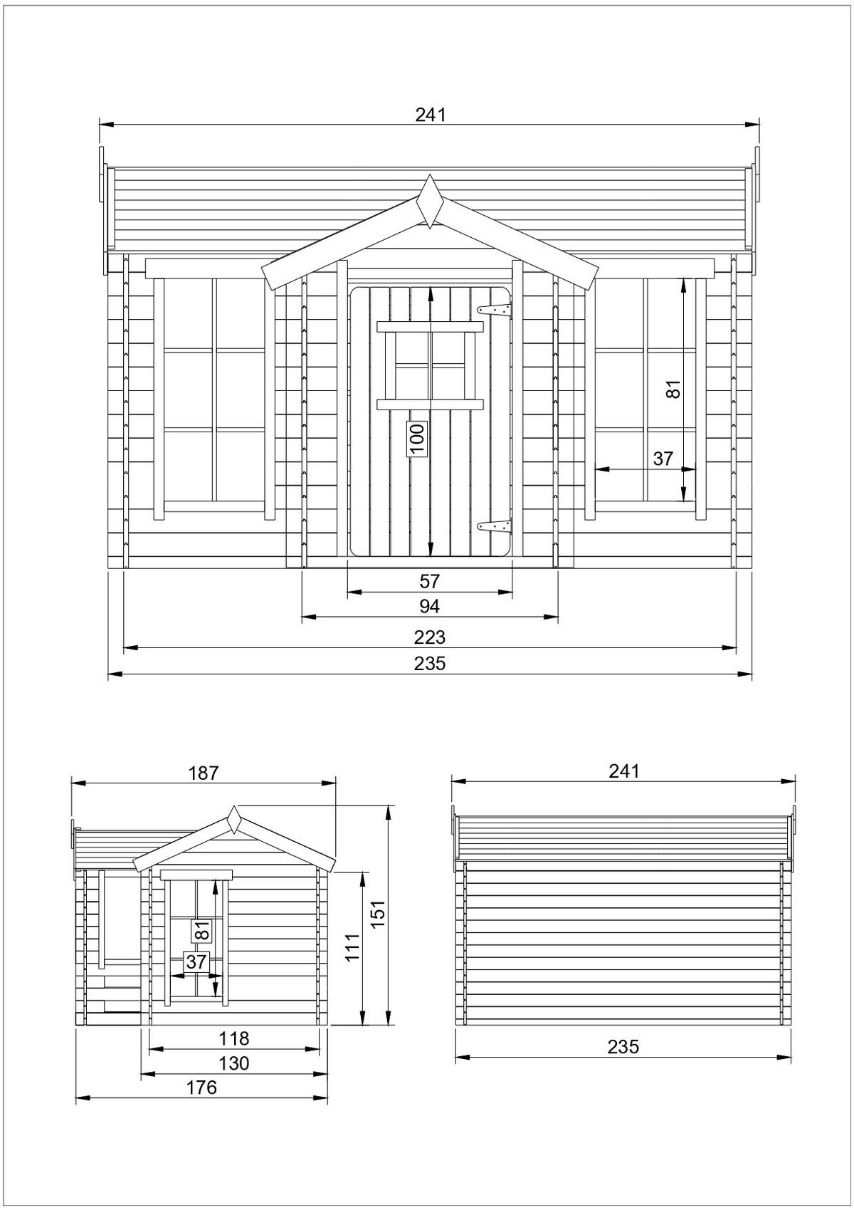 KINDERSPIELHAUS aus Holz - B241xT178xH151 cm/2.63m2 - M520 - Beige, Holz (241/151/187cm) - Timbela