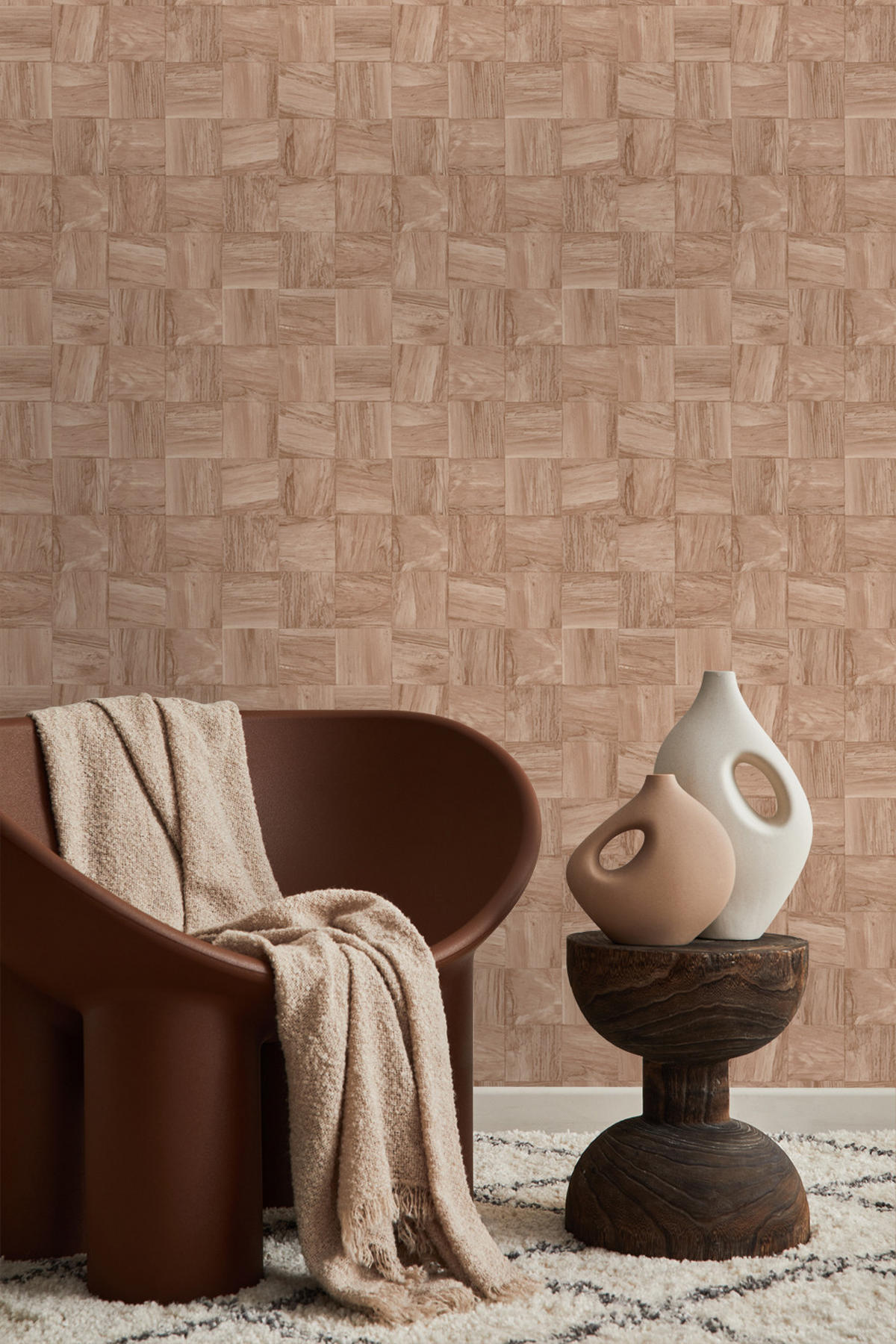 TAPETE quadratische Holzstücke 50 x 900 cm - Terracotta, Papier (50/900cm) - Origin Wallcoverings