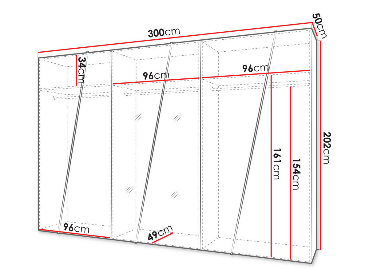 DREHTÜRENSCHRANK Zen 2L 300 cm - Schwarz/Weiß, Holzwerkstoff/Kunststoff (300/202/50cm) - MIRJAN24