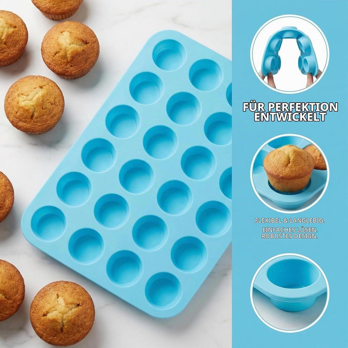 MUFFINBACKFORM 2-teiliges Set Silikon Blau - Blau, Kunststoff (22.5/2.5/32cm)