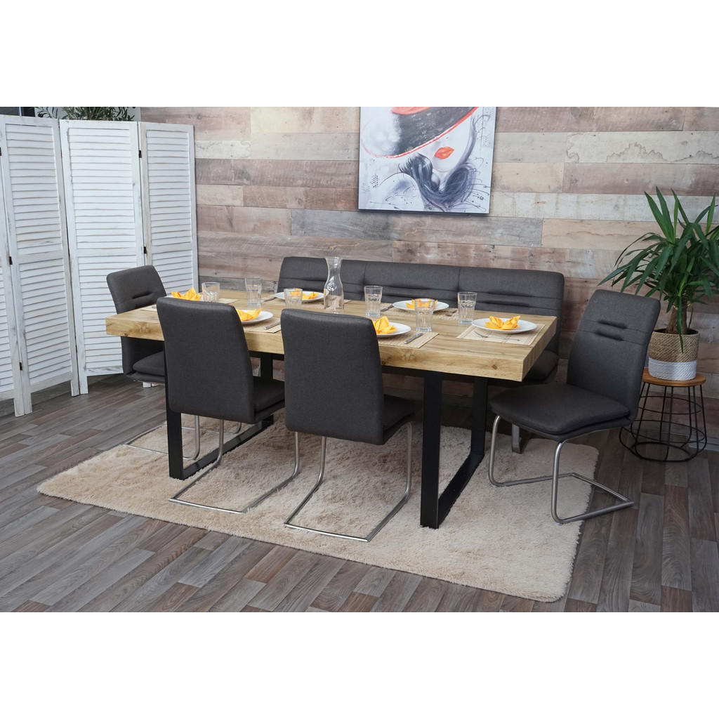 Thumbnail - MCW Esszimmer-Set, Grau, Braun, Textil, 180x92x58 cm, Esszimmer, Bänke, Tisch- & Eckbankgruppen