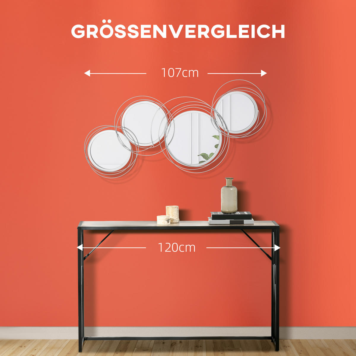 4ER Set Spiegel für Wanddekoration, Wanddekoration mit 4 runden Spiegeln Metall - Silberfarben, Metall (4/56/107cm) - HOMCOM