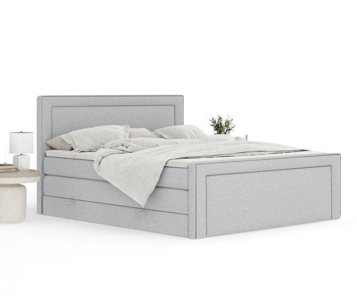 BOXSPRINGBETT Luxora Hellgrau 200/200 cm - Hellgrau/Schwarz, Holz/Holzwerkstoff (200/200cm) - Maison de Reve