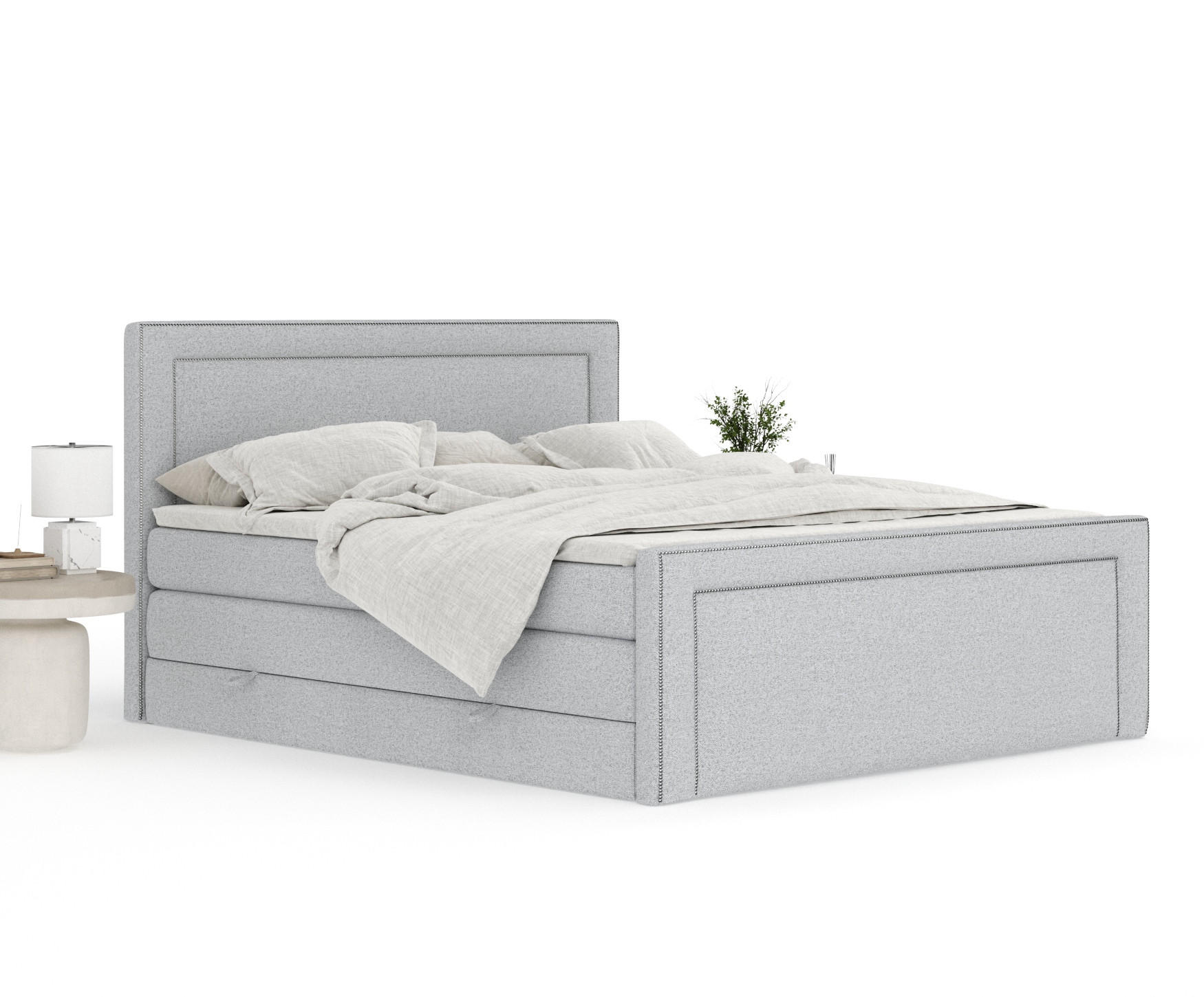 Thumbnail - Maison de Reve Boxspringbett, Hellgrau, Textil, Buche, Kiefer, H2, 7-Zonen, Höhe ca. 40 cm, 160x200 cm, Handmade in Euro...
